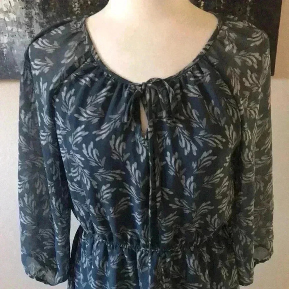 Banana Republic Floral 3/4 Puff Sleeve Midi Dress w/Elastic Waist Tie Neck-10P - Picture 2 of 9